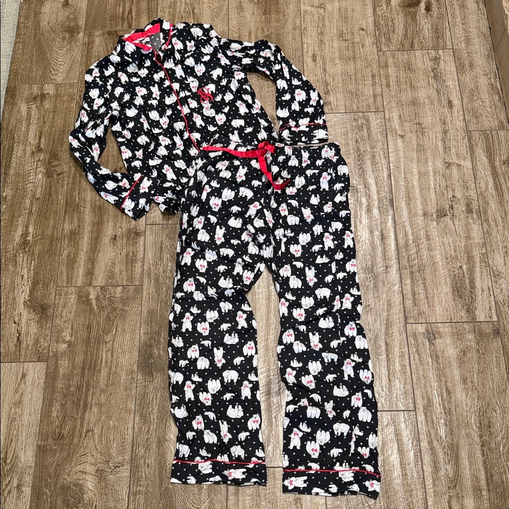 Victoria's Secret Christmas Pajama Set - Black and White Polar Bears Sz S Long